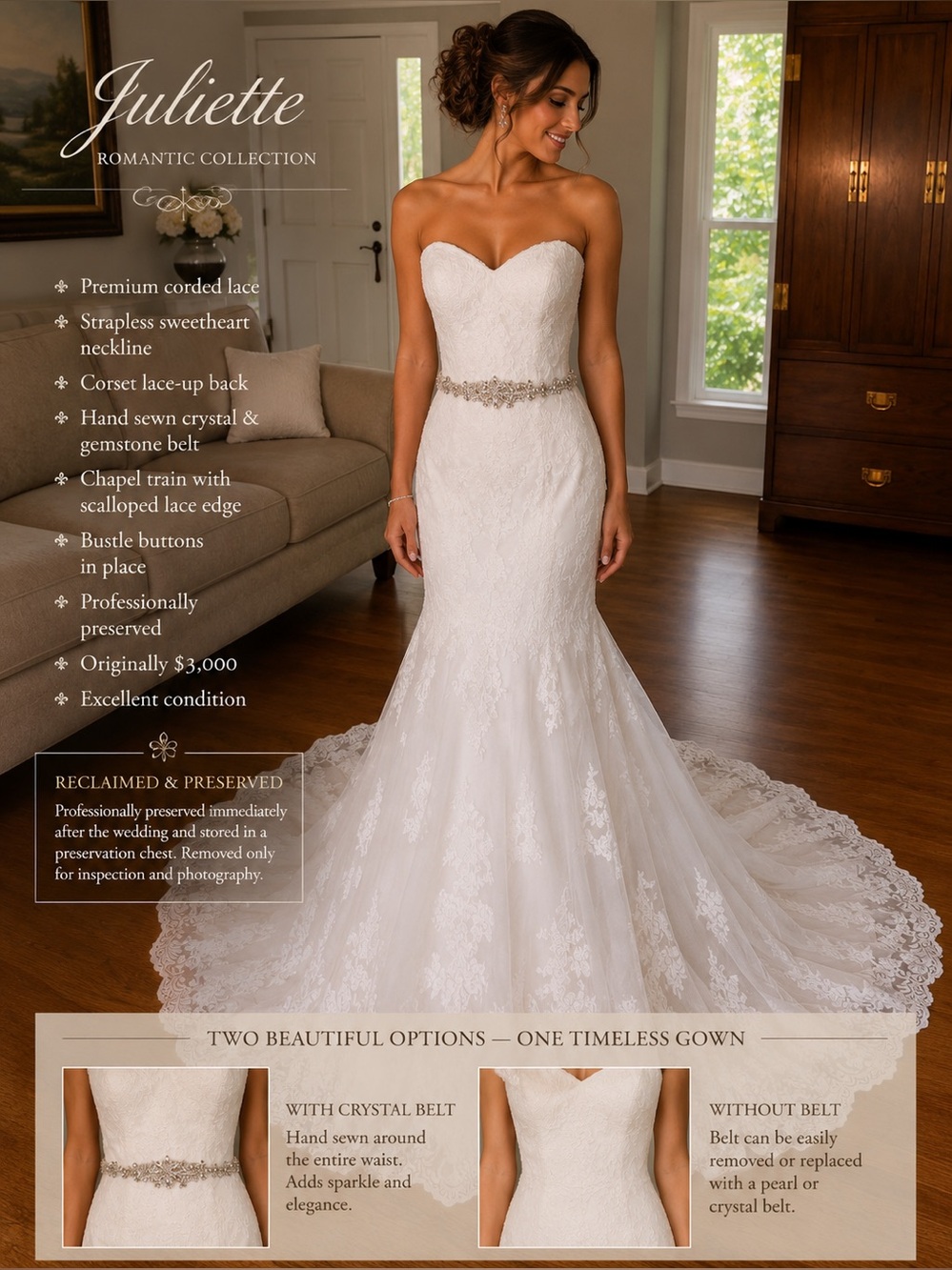Juliette | Preserved Designer Corded Lace Fit & Flare Wedding Gown | Sweetheart
